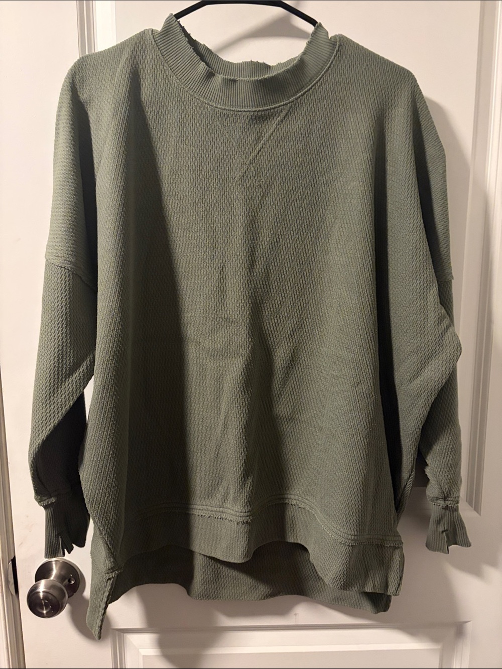 aerie Sage Green Waffle Crewneck Sweater